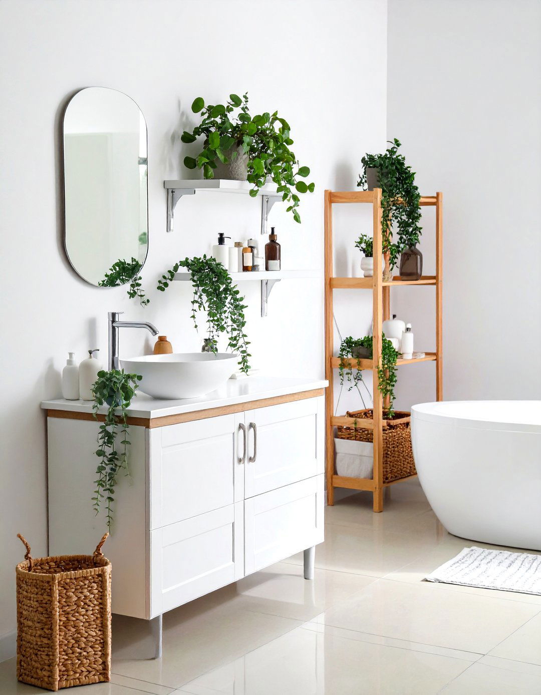 Eucalyptus Greenery Display - 24 Scandinavian Bathroom Ideas