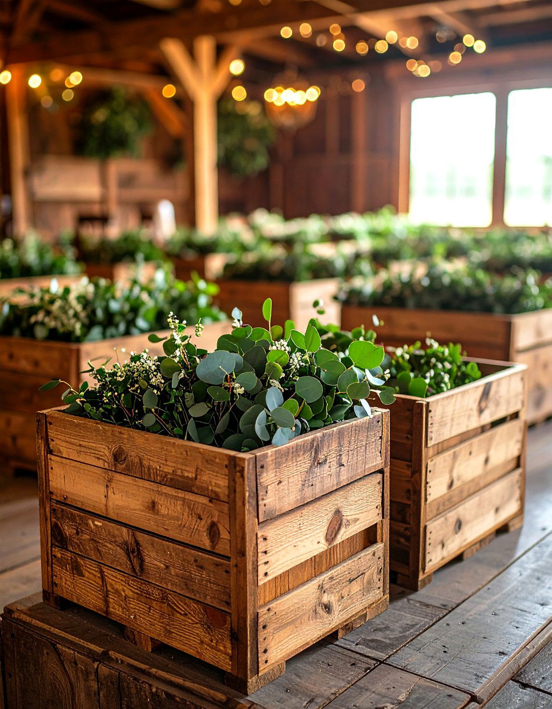 Eucalyptus Wooden Box Centerpieces - 24 Eucalyptus Wedding Centerpieces