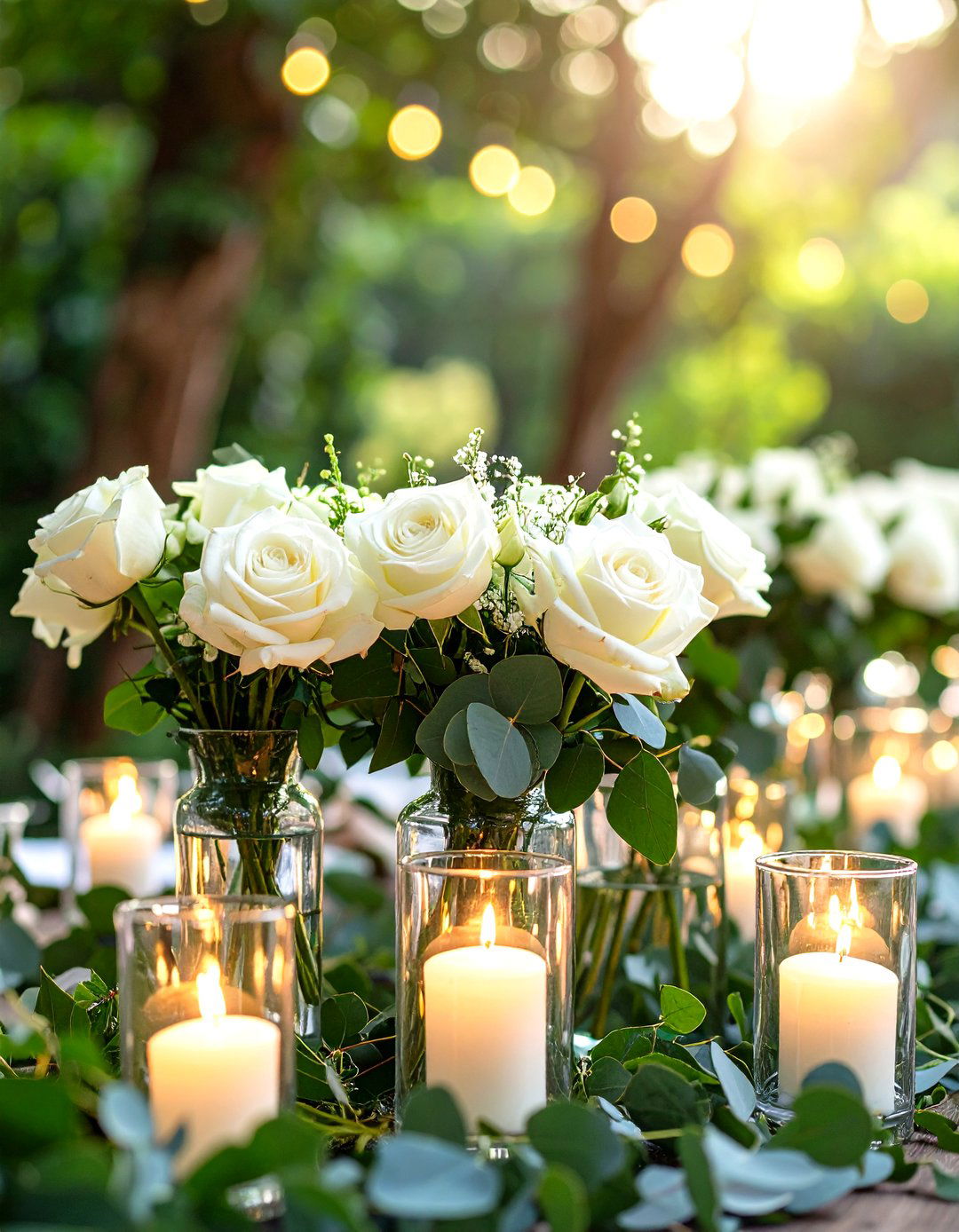Eucalyptus and White Rose Centerpieces - 24 Eucalyptus Wedding Centerpieces