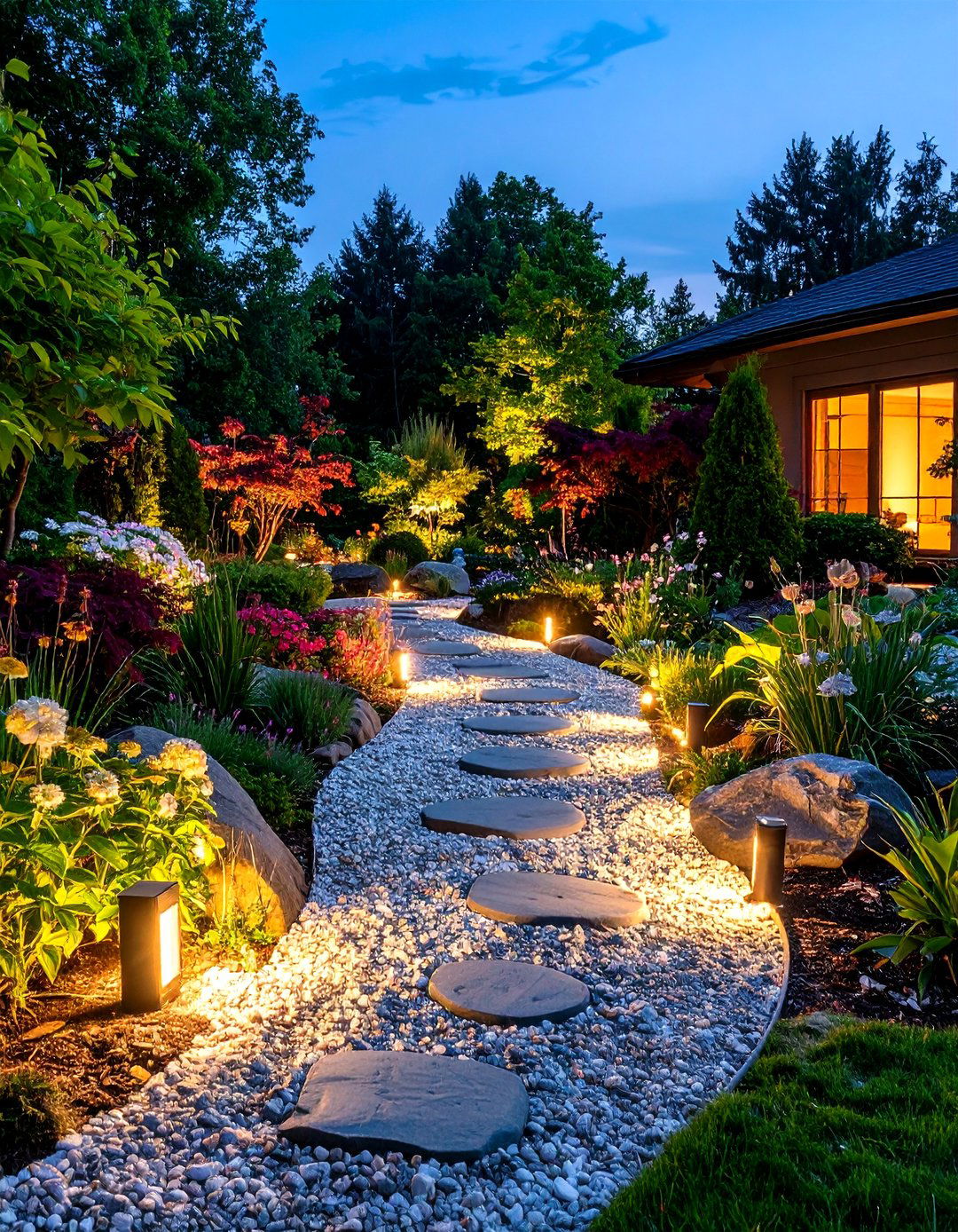 Evening Garden Lighting Design - 24 Gravel Garden Ideas