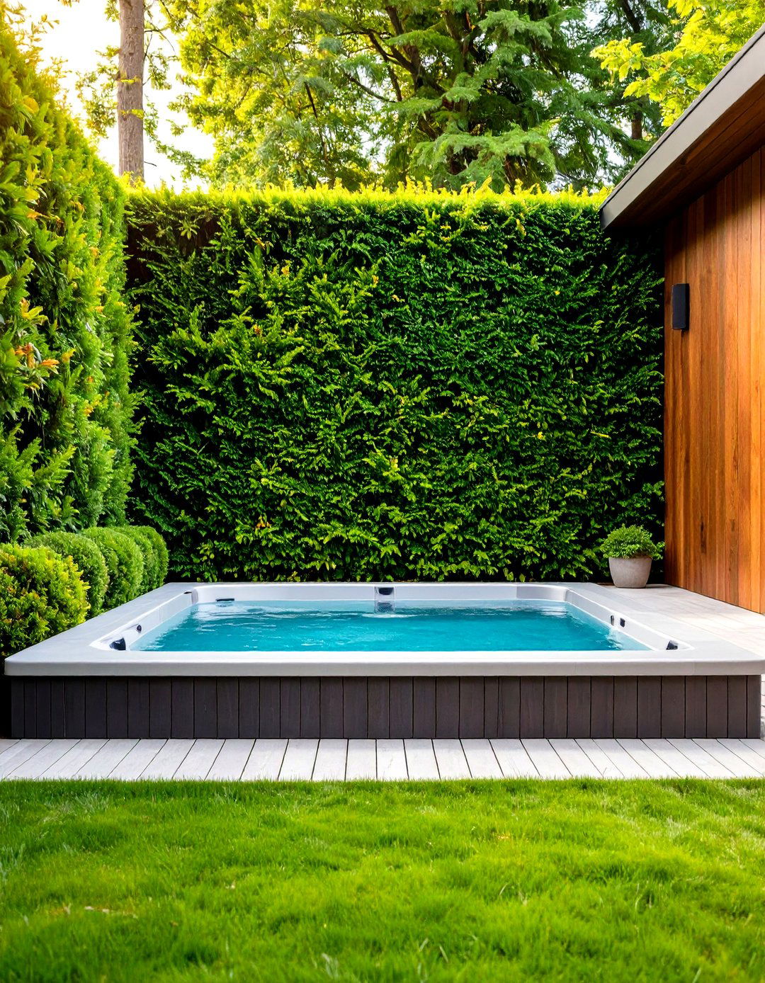 Evergreen Hedge Living Wall - 24 Backyard Hot Tub Privacy Ideas