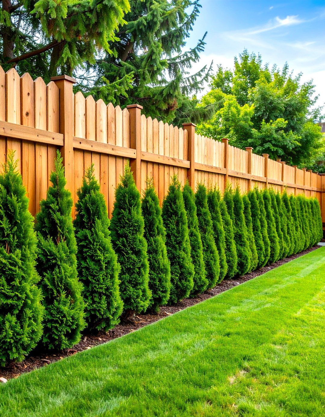 Evergreen Privacy Hedge Border - 24 Simple Fence Line Landscaping Ideas