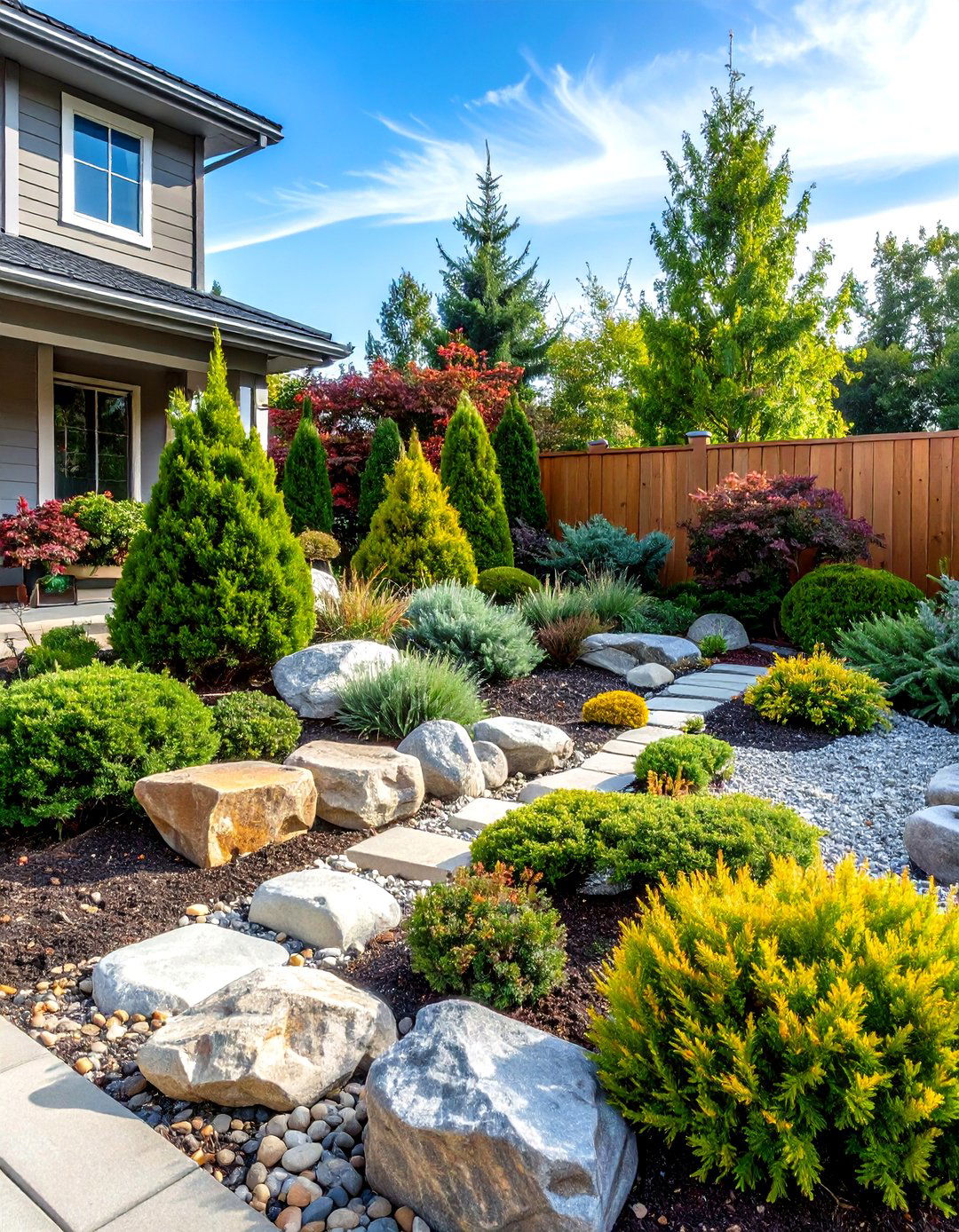 Evergreen Rock Garden Design - 24 Front Yard Evergreen Landscaping Ideas