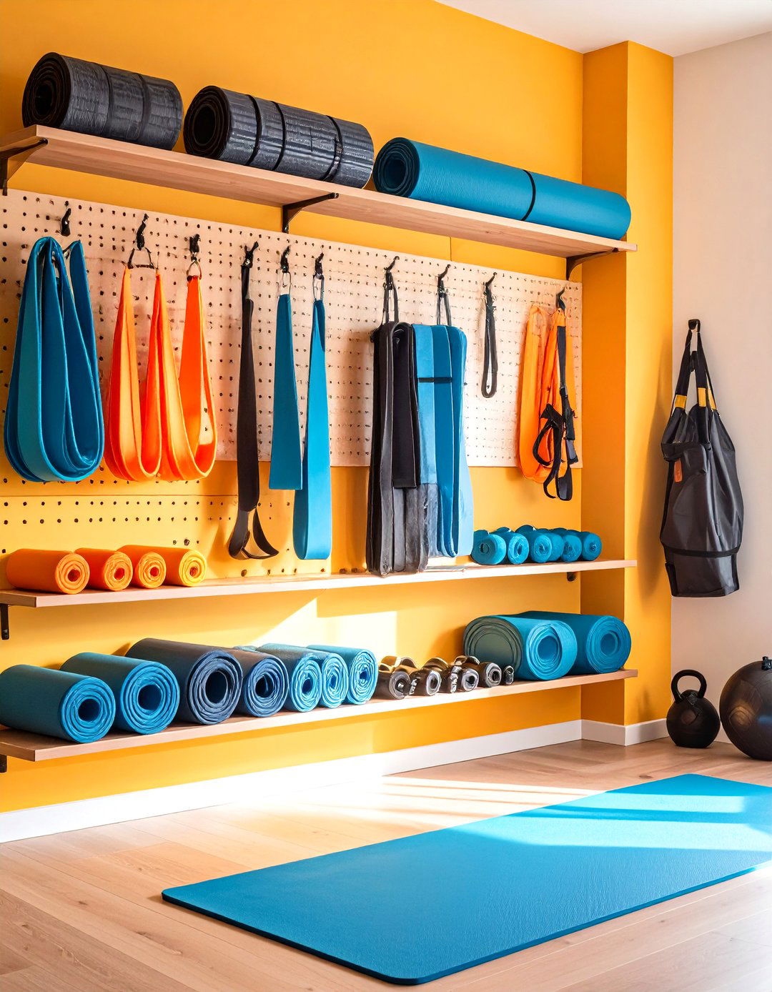 Exercise Equipment Storage - 24 Pegboard Ideas