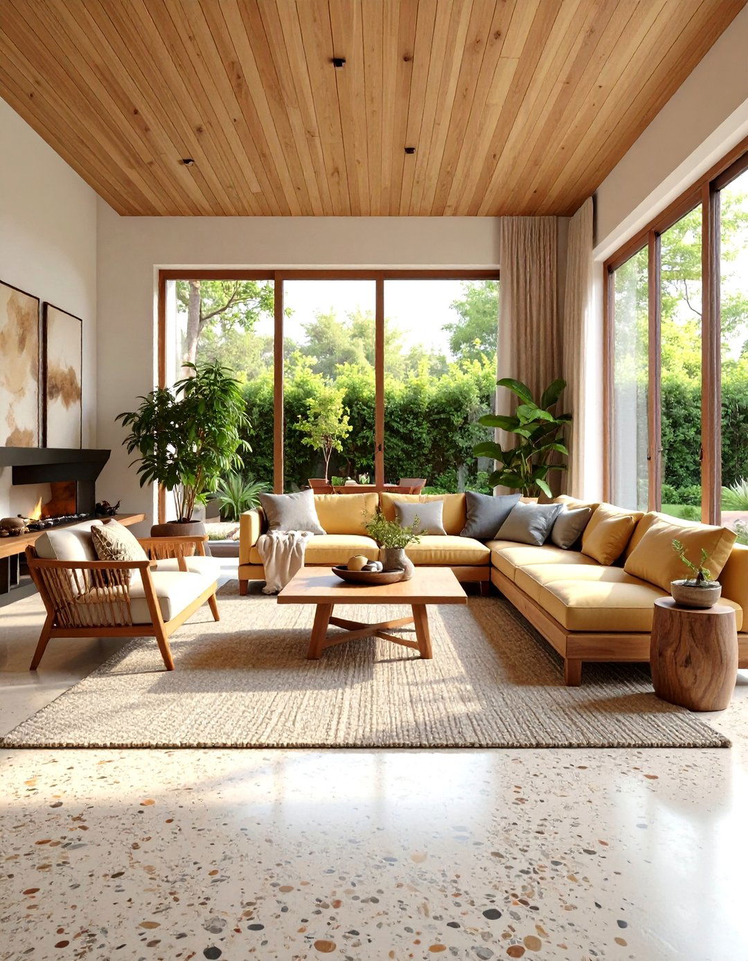 Exposed Aggregate Concrete Floor with Natural Texture - 24 Concrete Floor Living Room Ideas