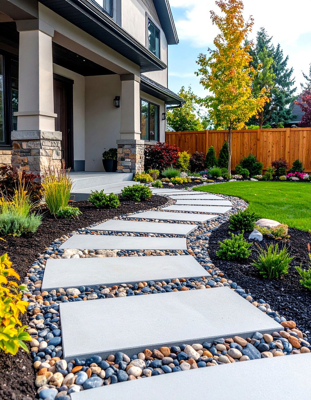 Exposed Aggregate Walkway with River Rock - 24 Concrete Walkway Ideas