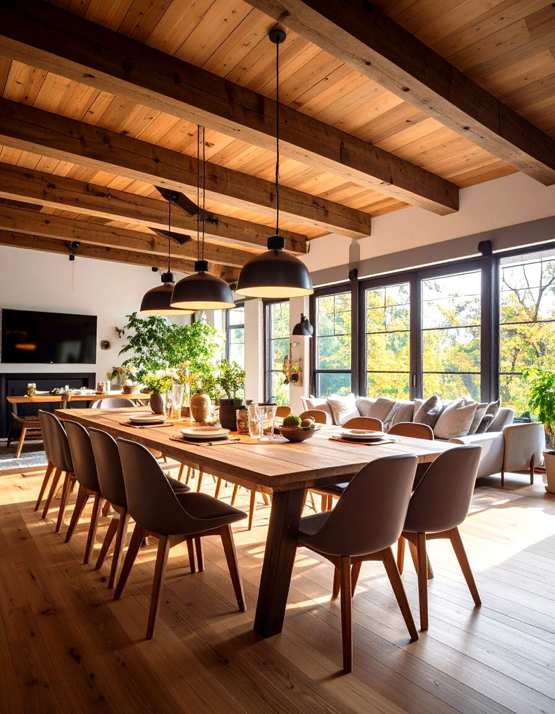 Exposed Beam Ceiling Features - 24 Industrial Dining Room Ideas