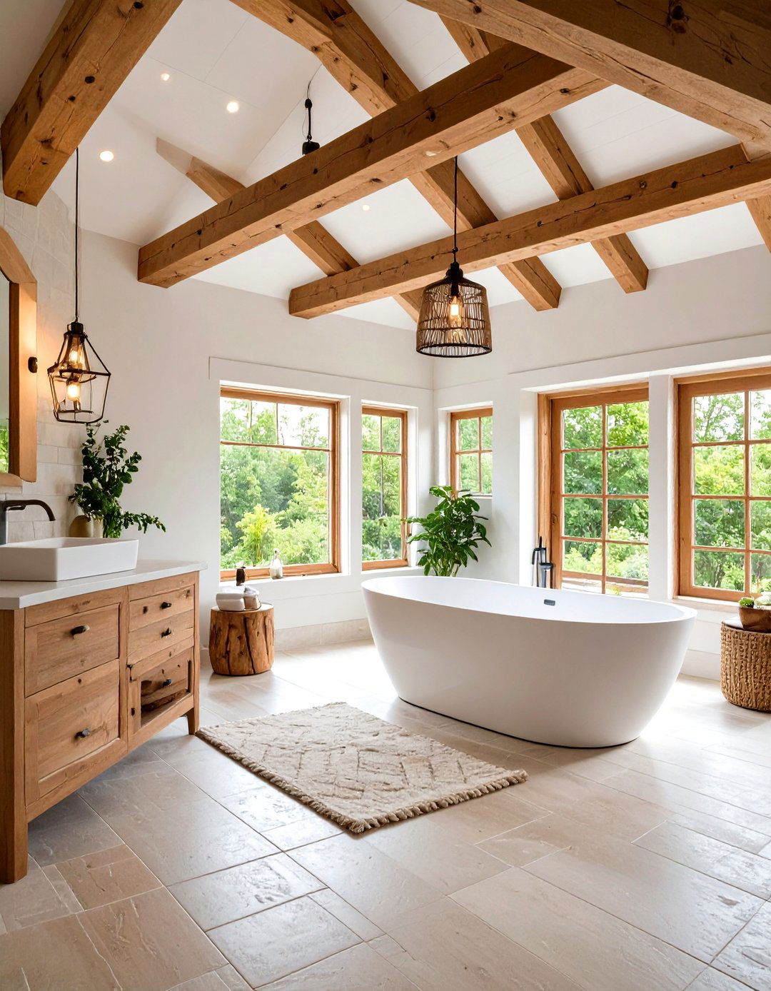 Exposed Beam Ceiling Modern Farmhouse Bathroom - 24 Modern Farmhouse Bathroom Ideas