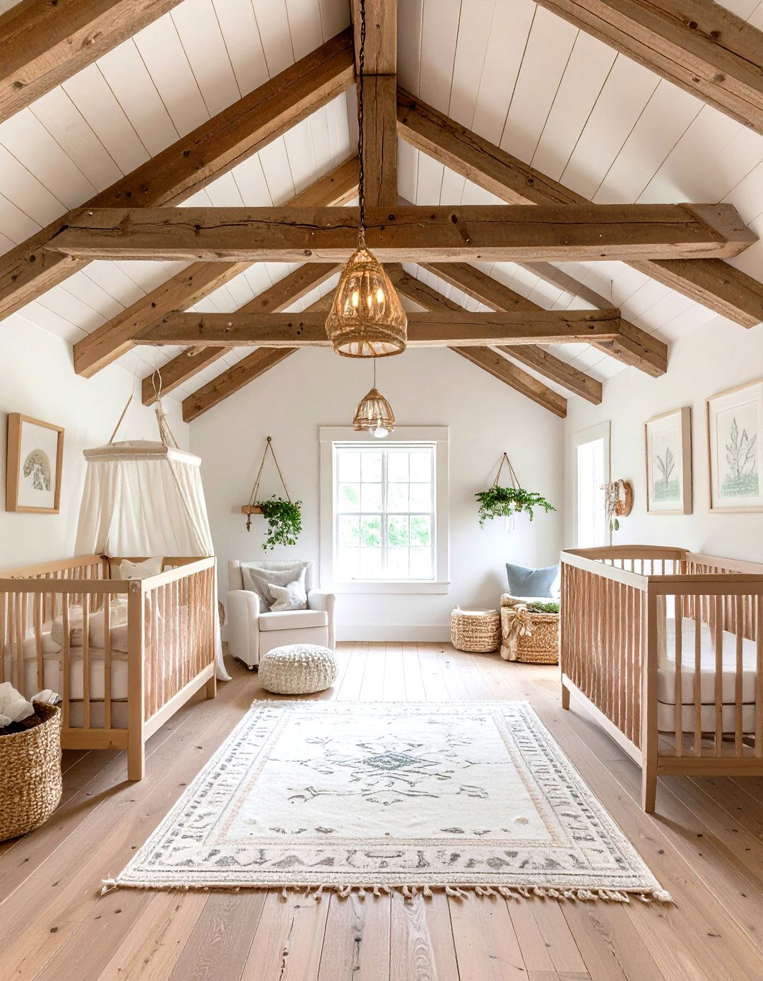 Exposed Beam Ceiling Nursery - 24 Farmhouse Nursery Ideas