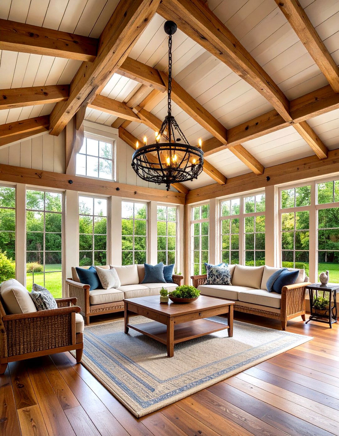 Exposed Beam Ceiling Sunroom - 24 Farmhouse Sunroom Ideas