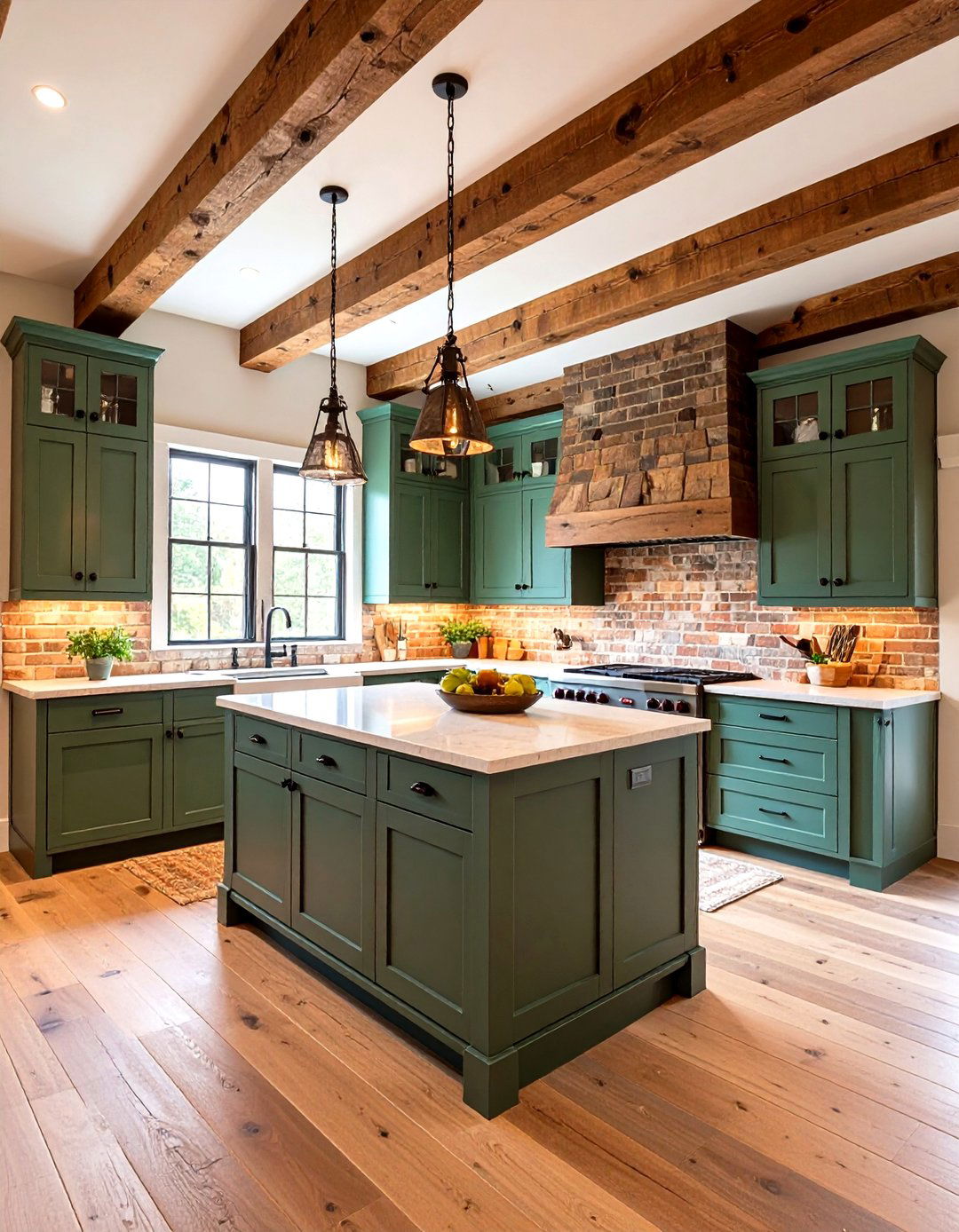 Exposed Beam Sage Green Rustic Kitchen - 24 Rustic Sage Green Kitchen Cabinets