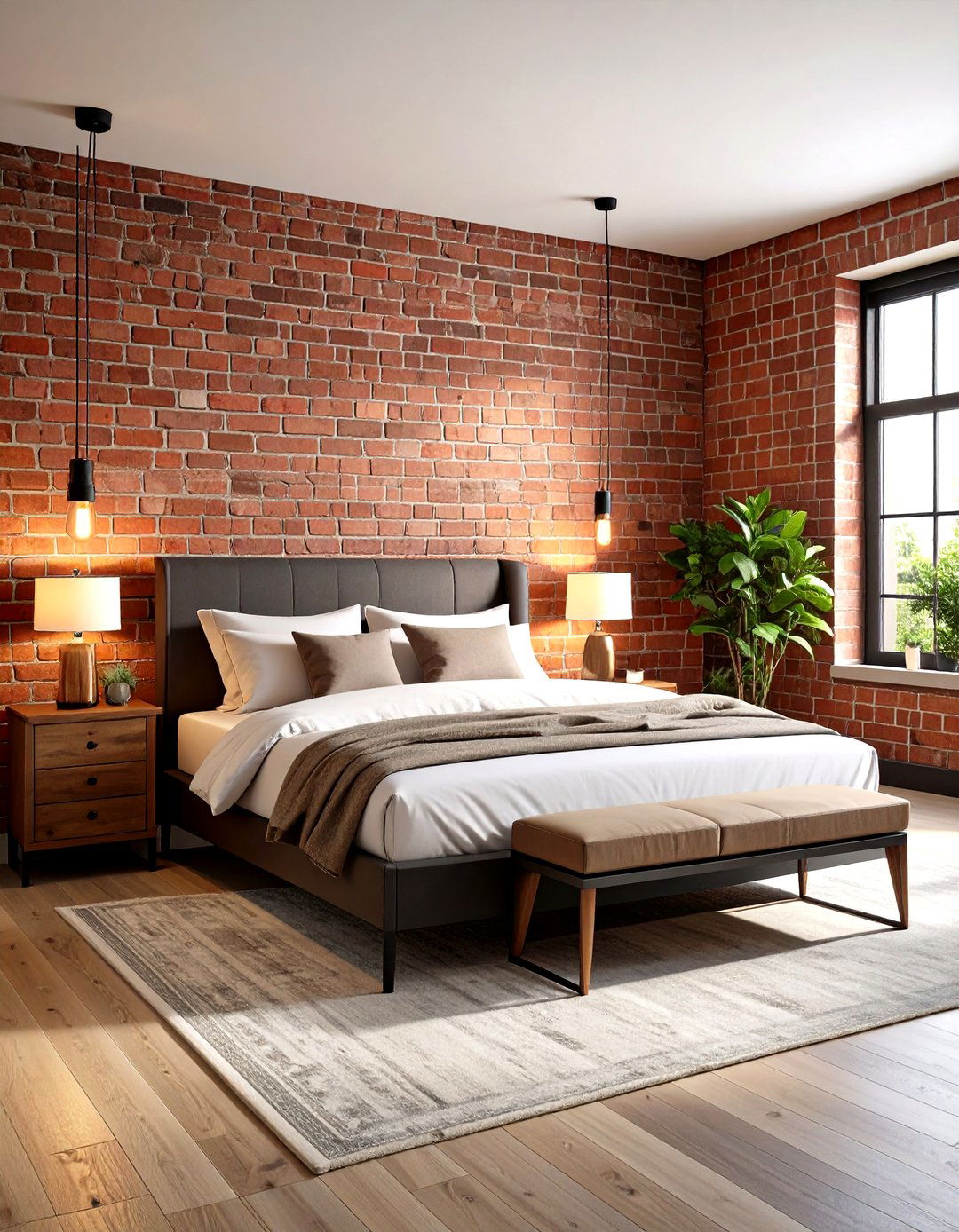 Exposed Brick Accent Wall Bedroom - 24 Industrial Bedroom Ideas