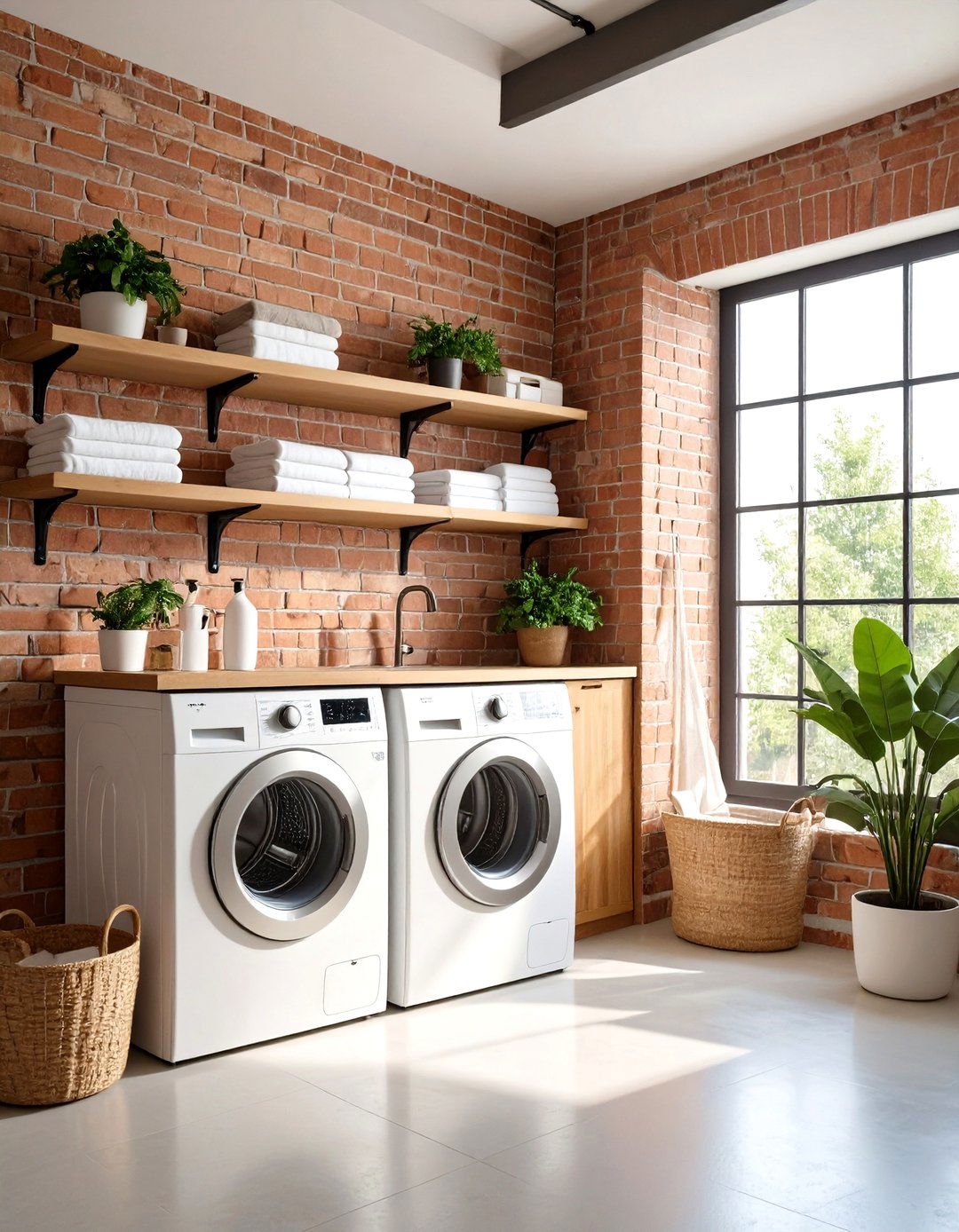 Exposed Brick Industrial Character - 24 dark & moody laundry room ideas
