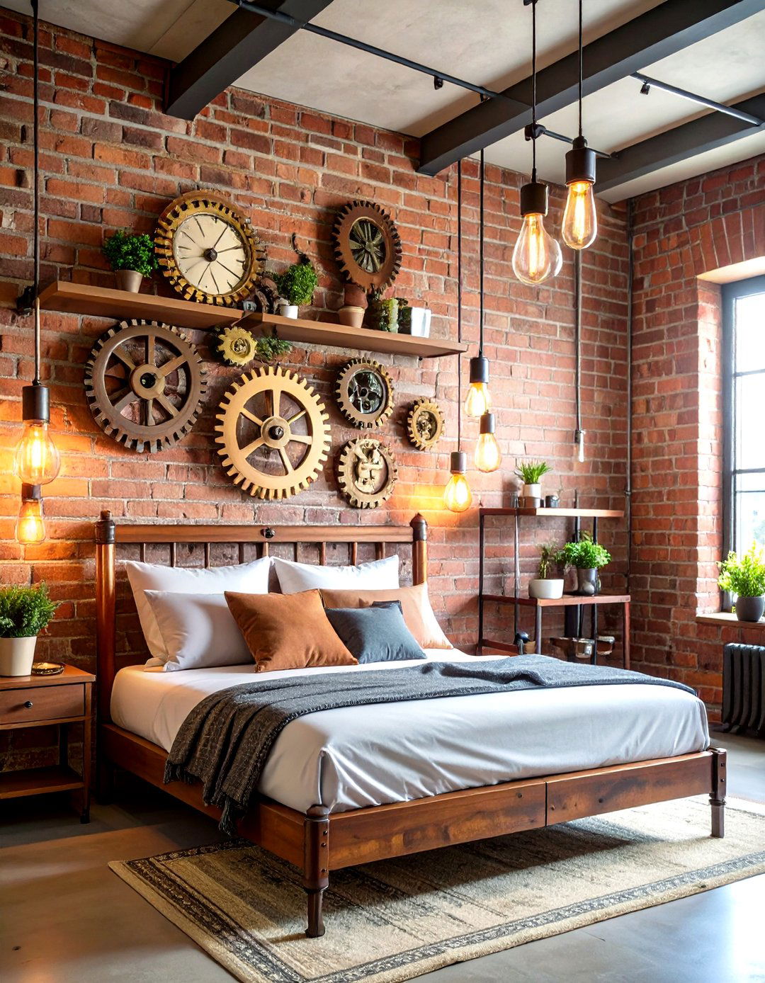 Exposed Brick Wall Steampunk Theme - 24 Steampunk Bedroom Ideas