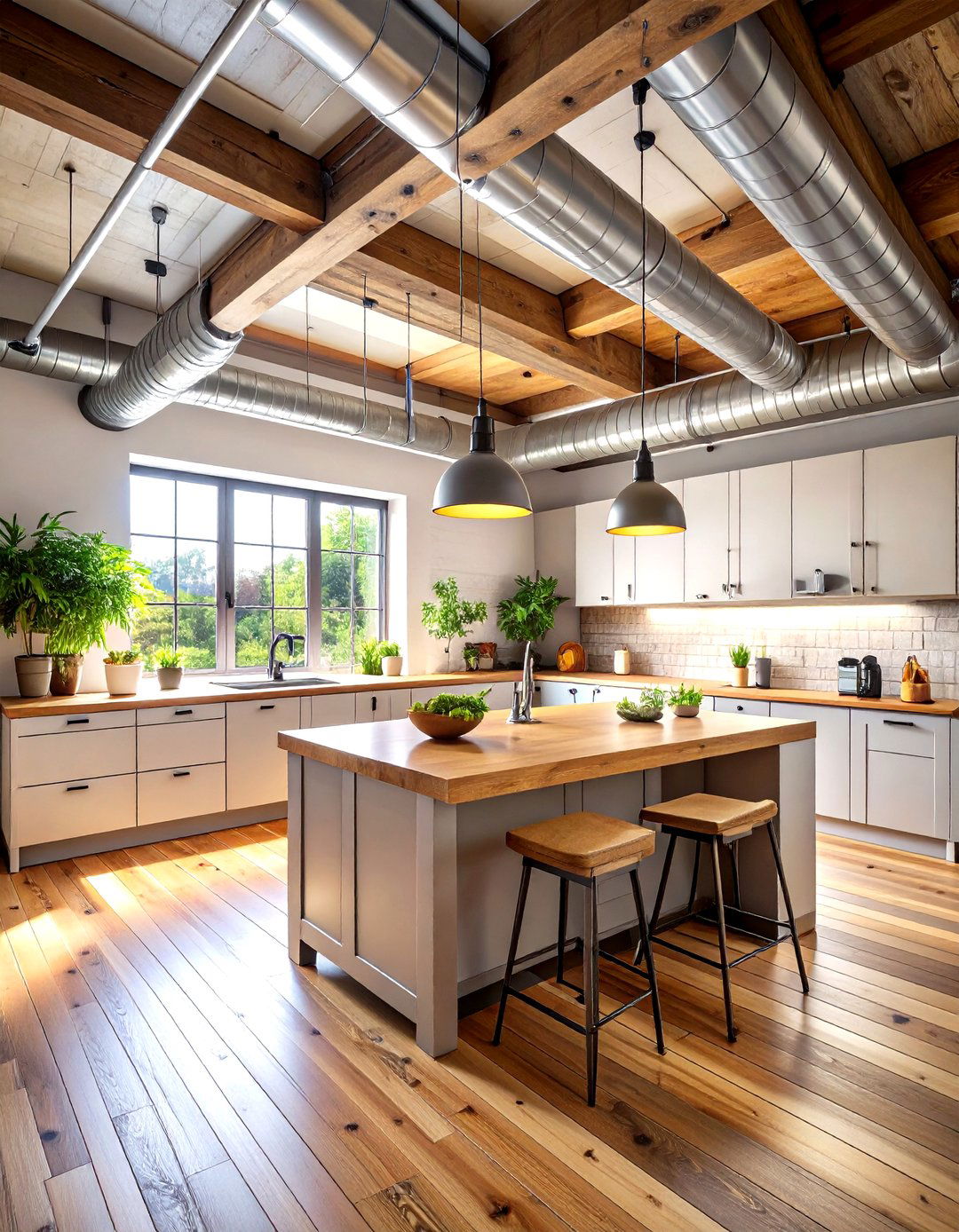 Exposed Ductwork and Pipes - 24 Industrial Kitchen Ideas