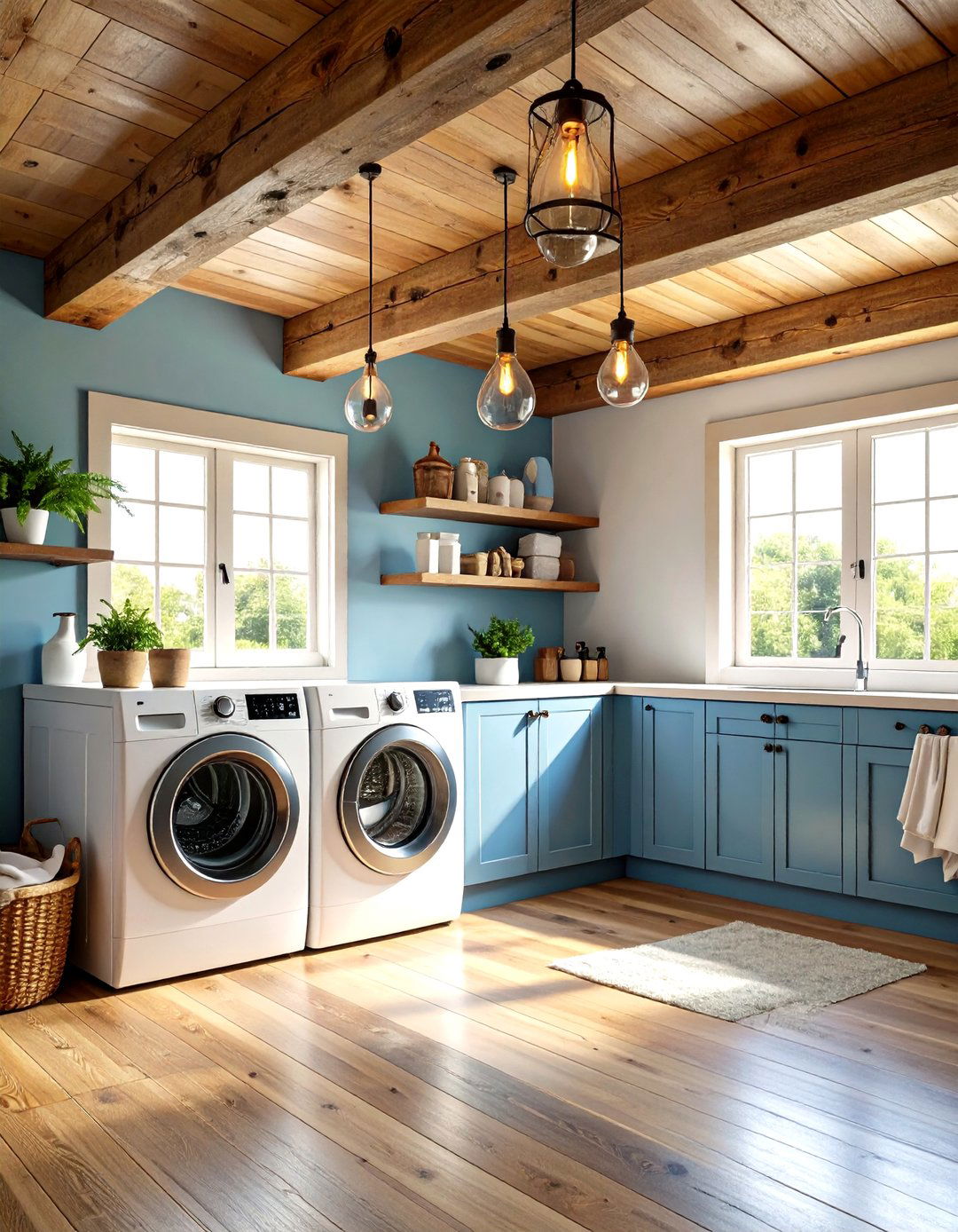Exposed Wood Beam Ceiling Laundry Room - 24 Rustic Laundry Room Ideas
