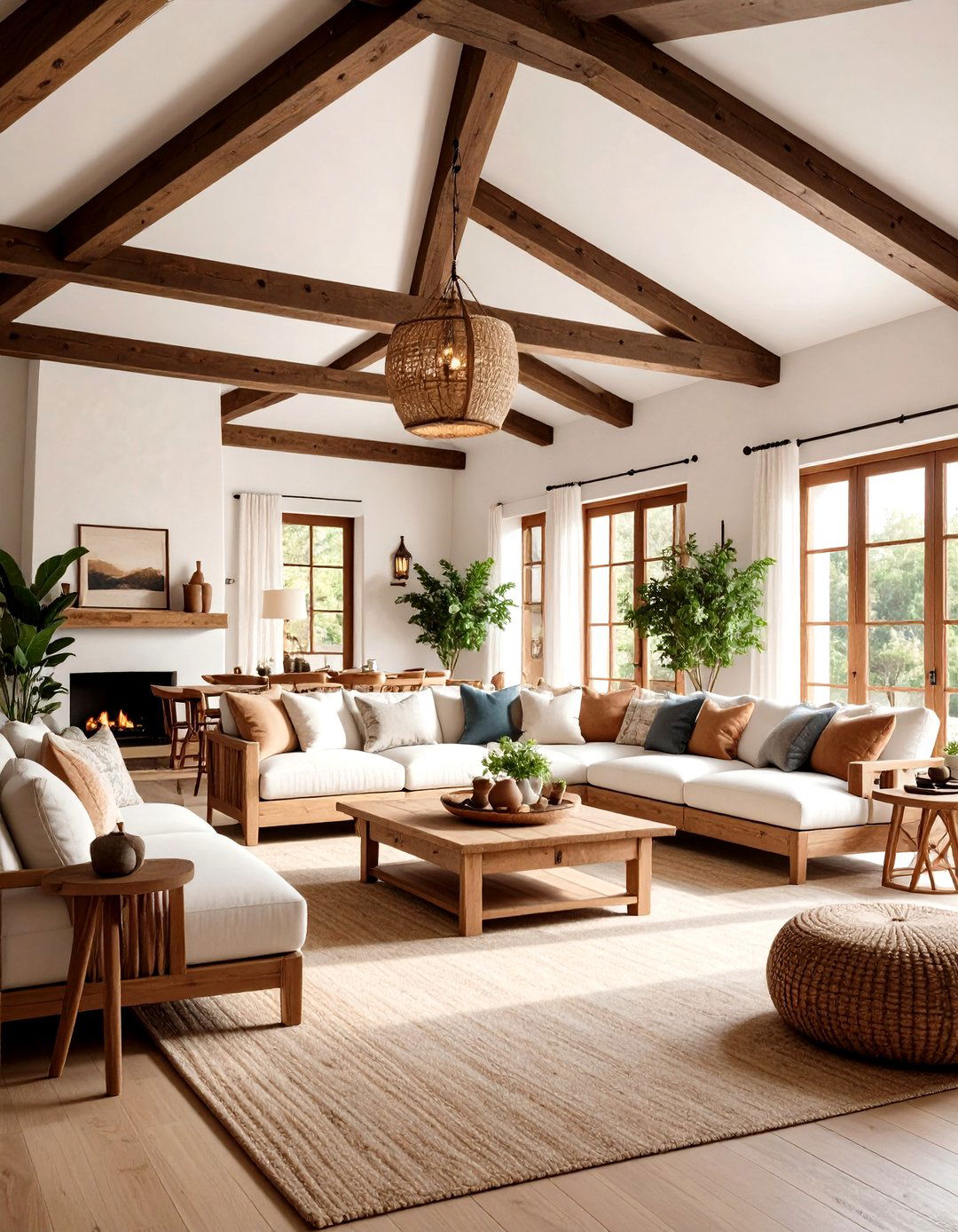 Exposed Wooden Beam Ceiling Design - 24 Spanish Style Living Room Ideas