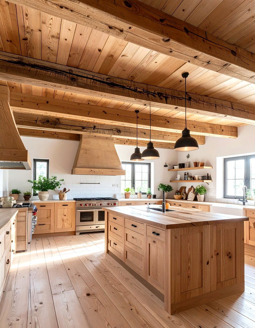 Exposed Wooden Ceiling Beam Installation - 24 Spanish Style Kitchen Ideas