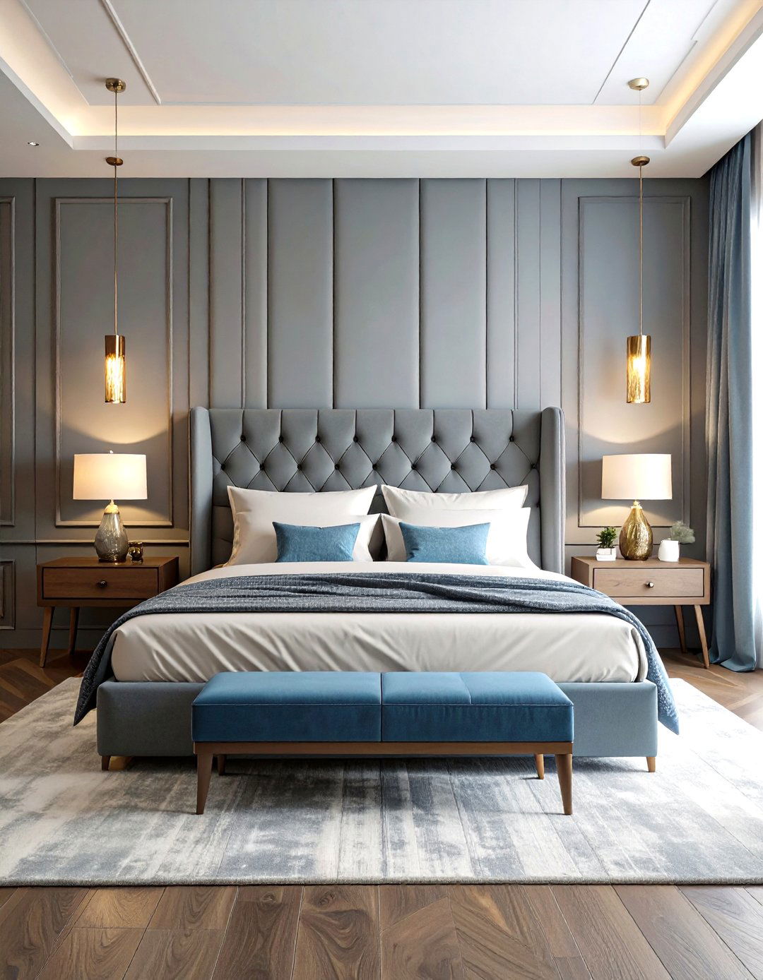 Extended Wall Grey Headboard Bedroom - 24 Grey Headboard Bedroom Ideas