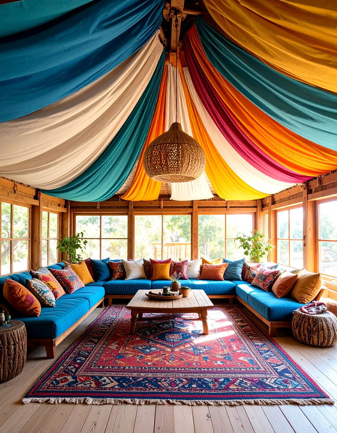 Fabric Panel Ceiling with Draped Textile Integration - 24 Shed Ceiling Ideas