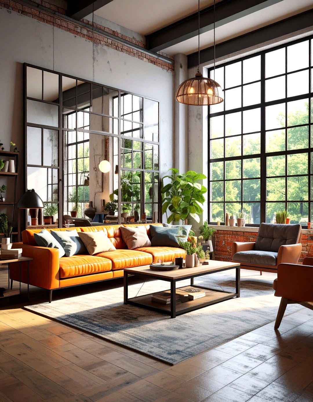 Factory Window Mirrors - 24 Industrial Living Room Ideas