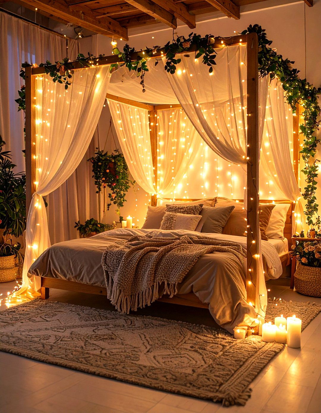 Fairy Light Canopy Bedroom - 24 Cottagecore Bedroom Ideas