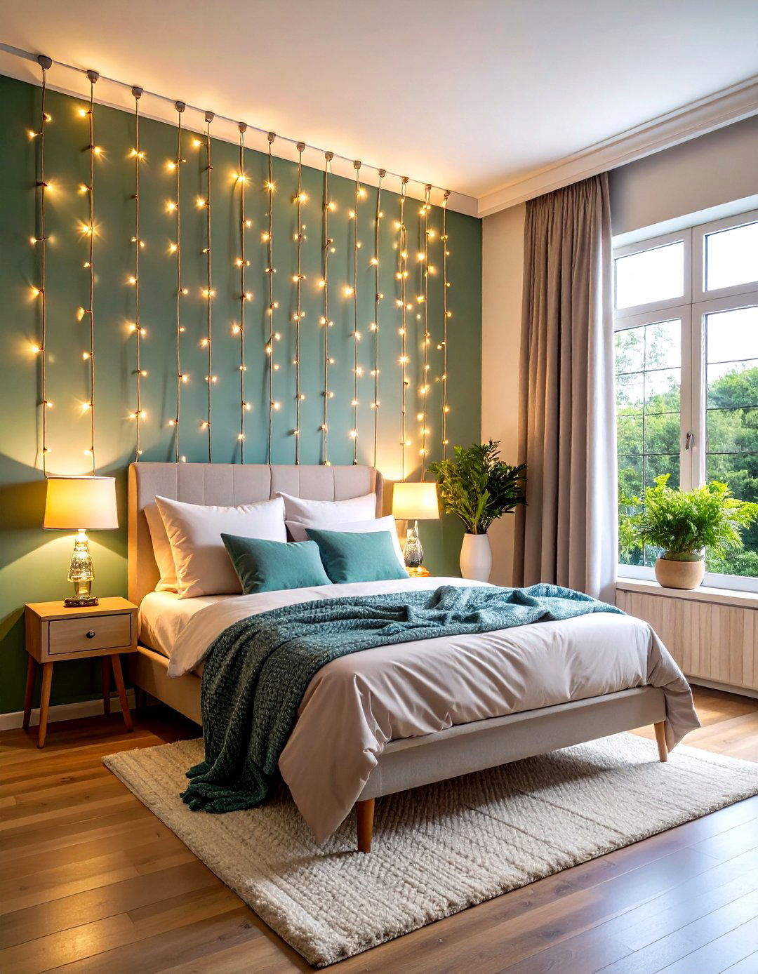 Fairy Light Curtain Wall - 24 Small Bedroom Lighting Ideas