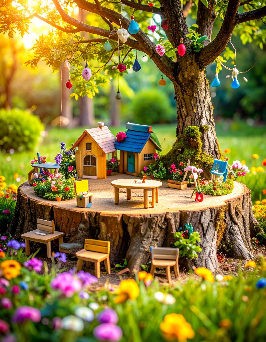 Fairy School Campus Stump Academy - 24 Tree Stump Fairy Garden Ideas