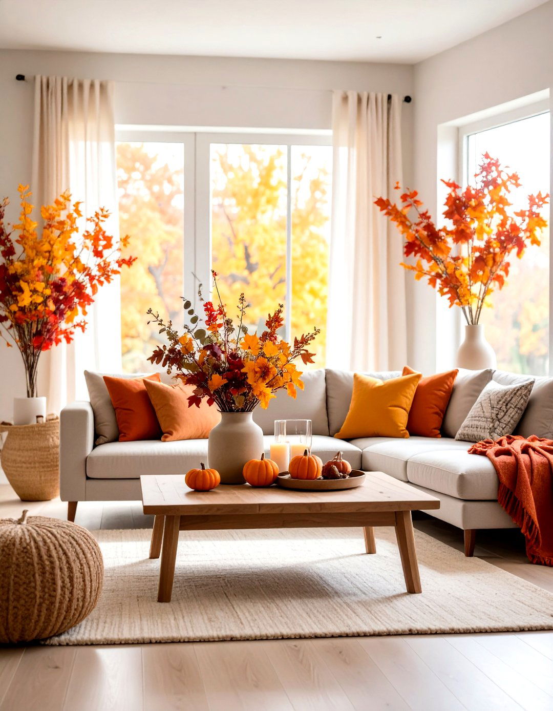 Fall Foliage and Branches Living Room - 24 Fall Living Room Ideas