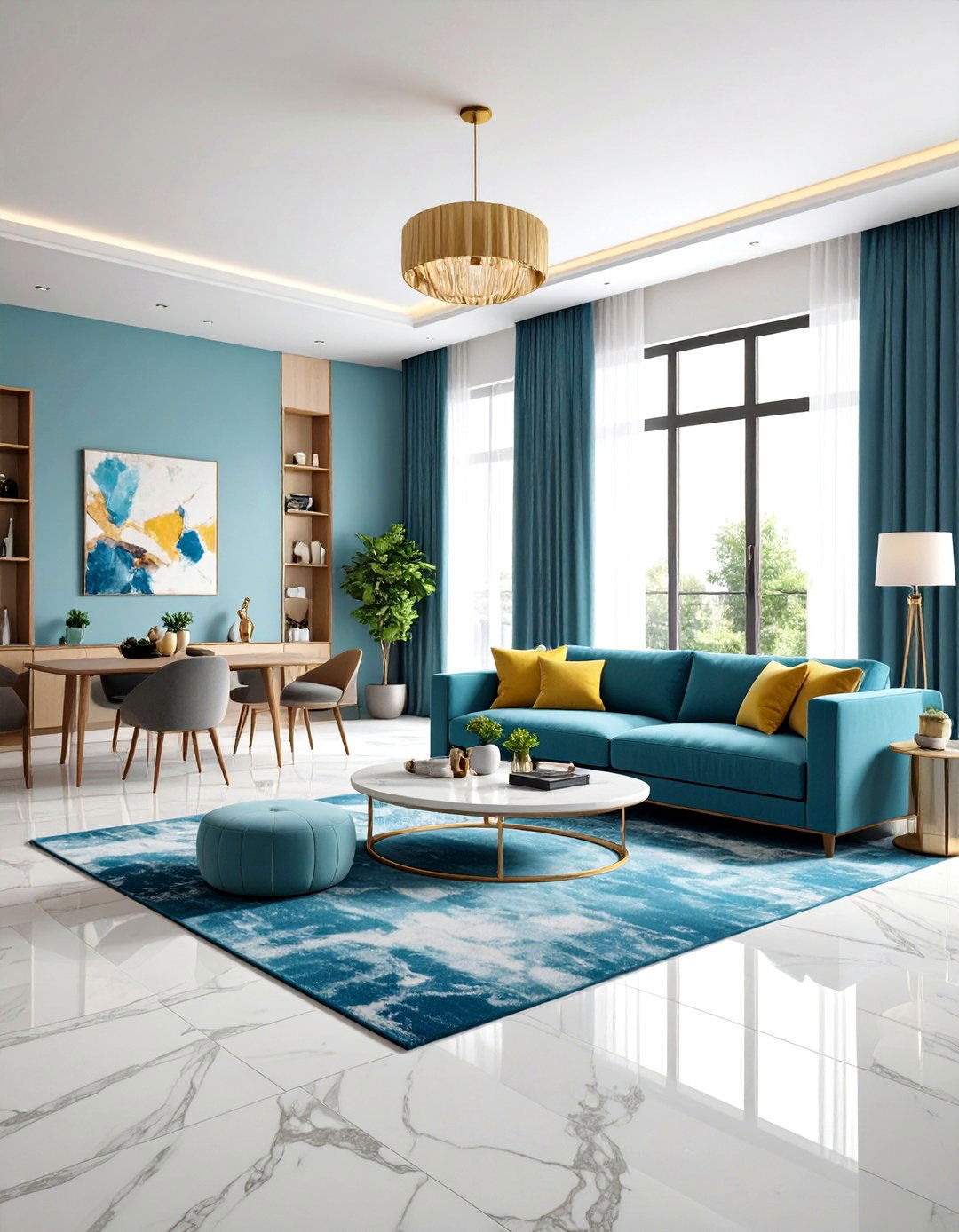 Family Friendly Marble Living Design - 24 Marble Floor Living Room Ideas