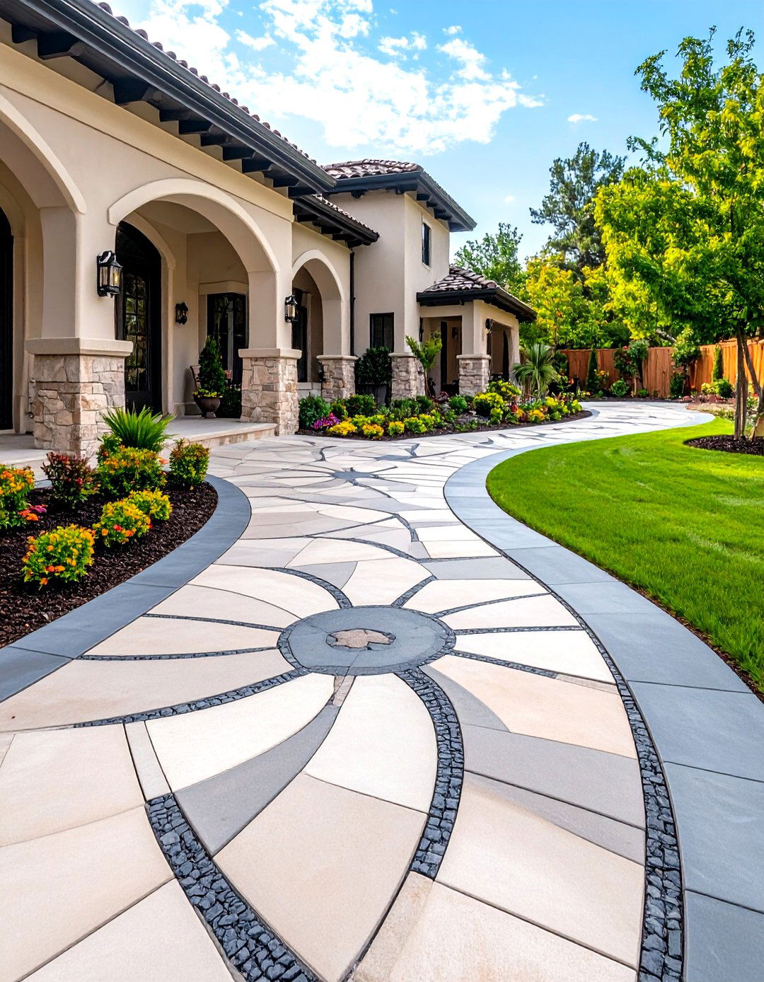 Fan Pattern Concrete Driveway - 24 Concrete Driveway Ideas