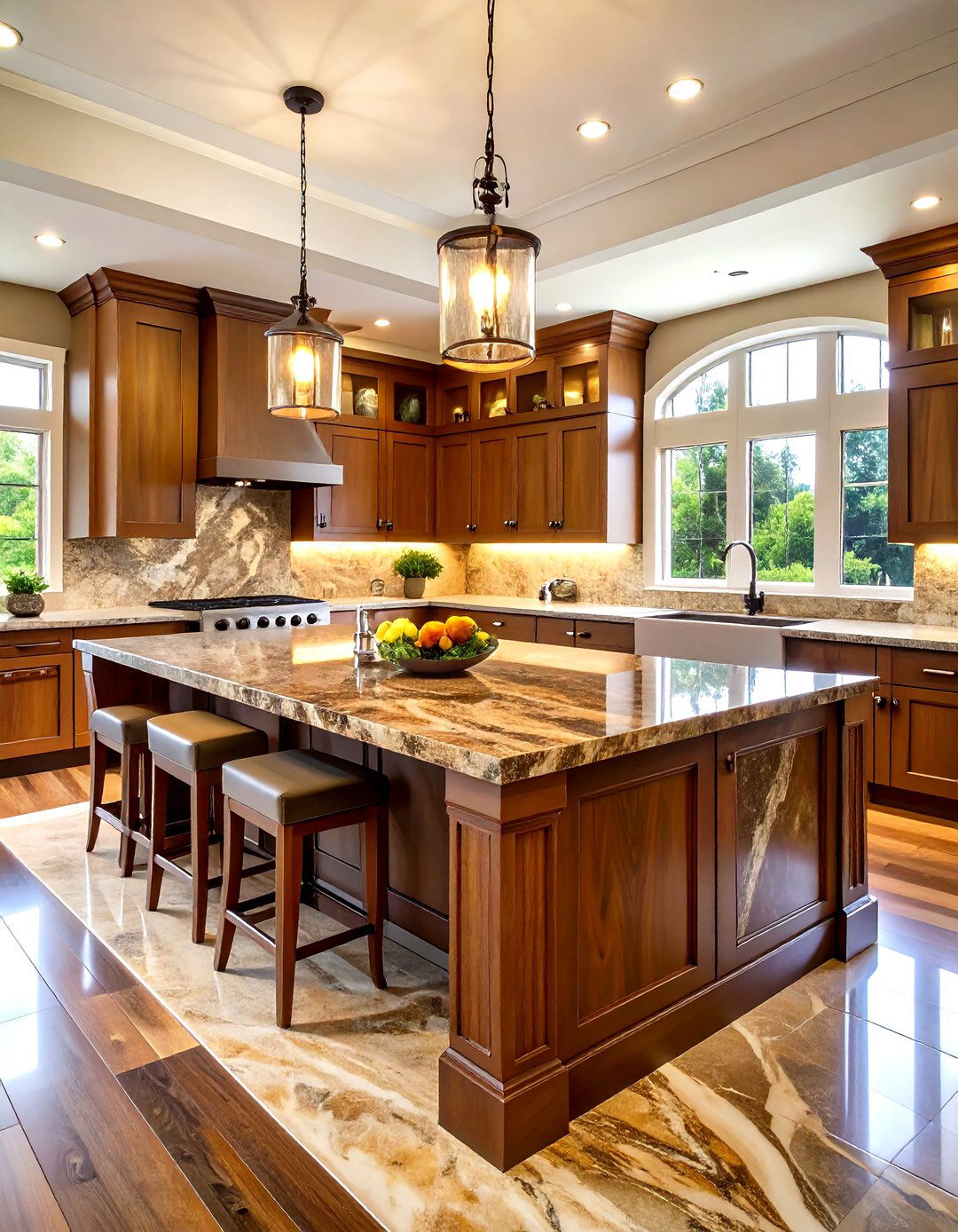 Fantasy Brown Granite Waterfall Island - 24 Waterfall Kitchen Island Ideas