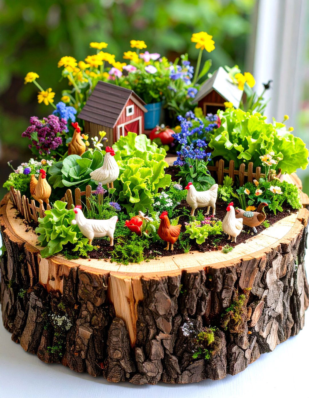 Farm Barnyard Stump Homestead - 24 Tree Stump Fairy Garden Ideas