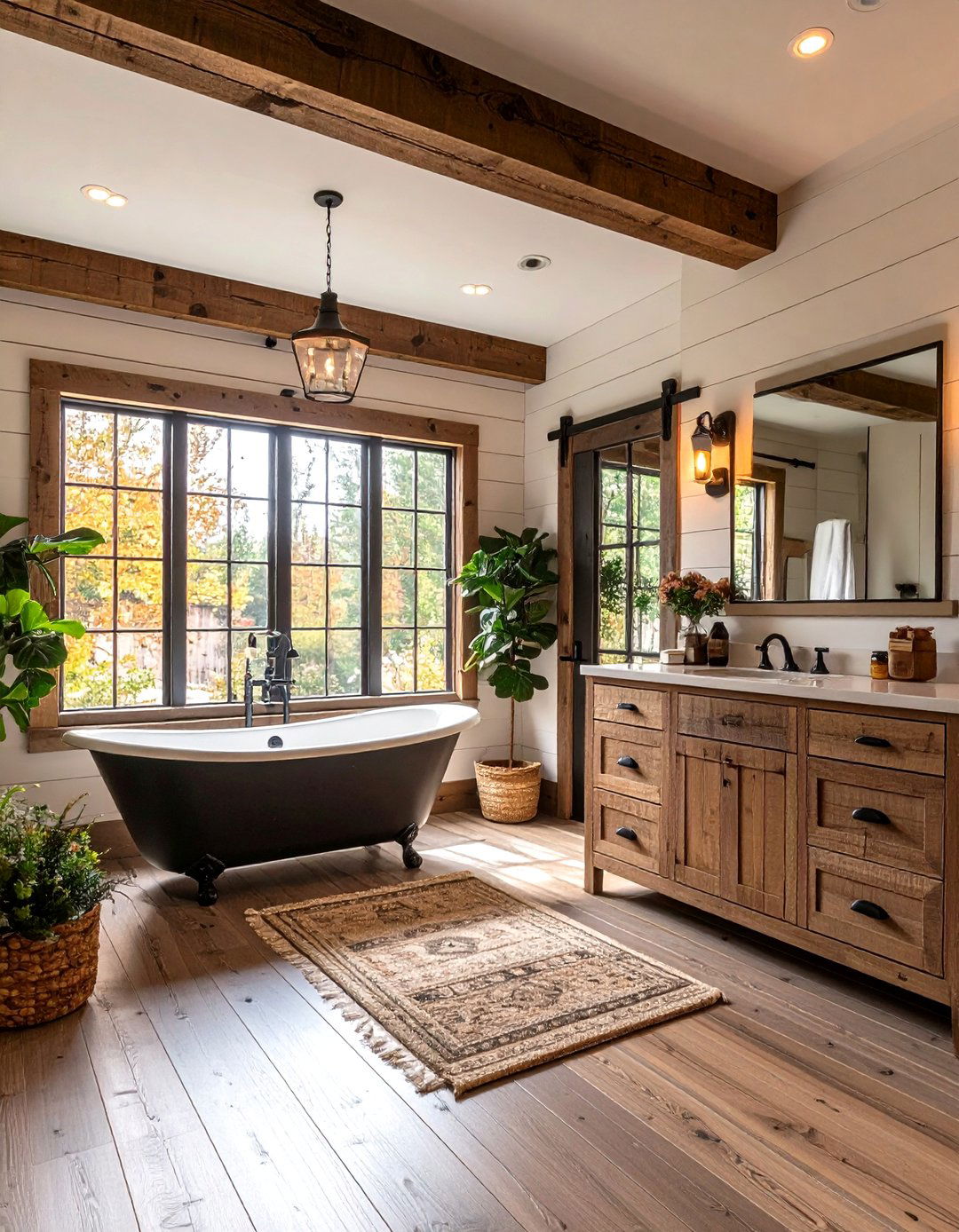 Farmhouse Bathroom with Black Hardware Accents - 24 Bathroom With Black Fixtures