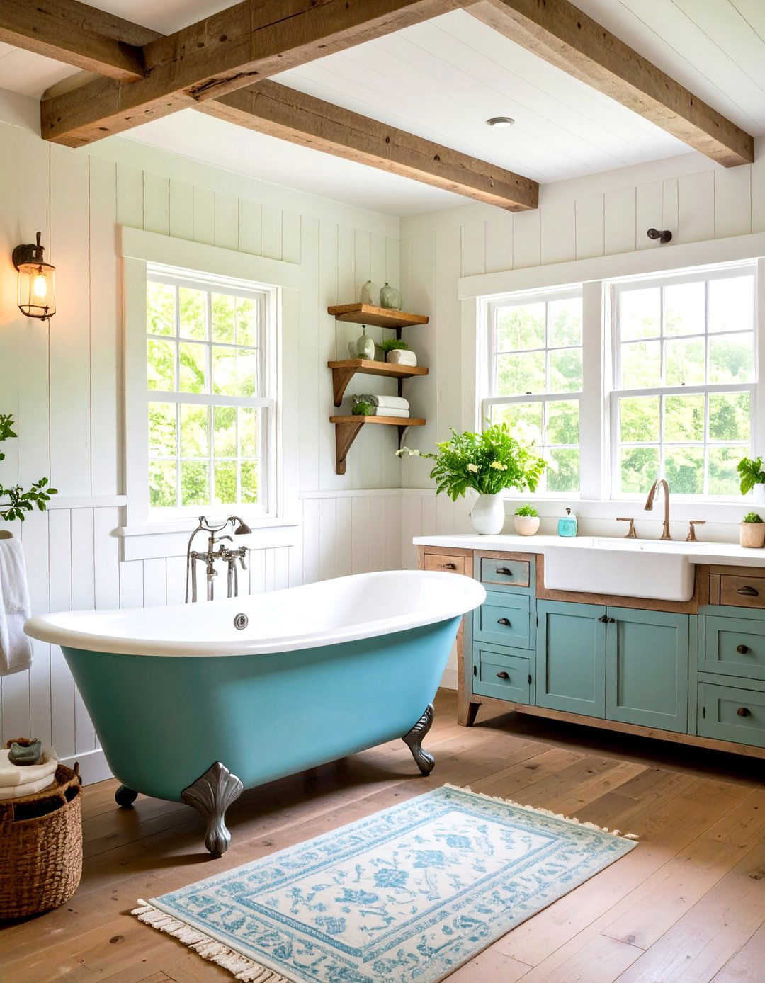 Farmhouse Bathroom with Clawfoot Tub and Beadboard - 24 Farmhouse Decor Ideas