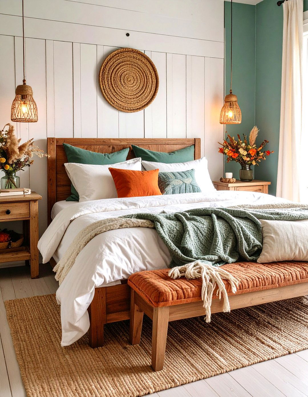 Farmhouse Bedroom with White Shiplap Headboard Wall - 24 shiplap accent wall ideas