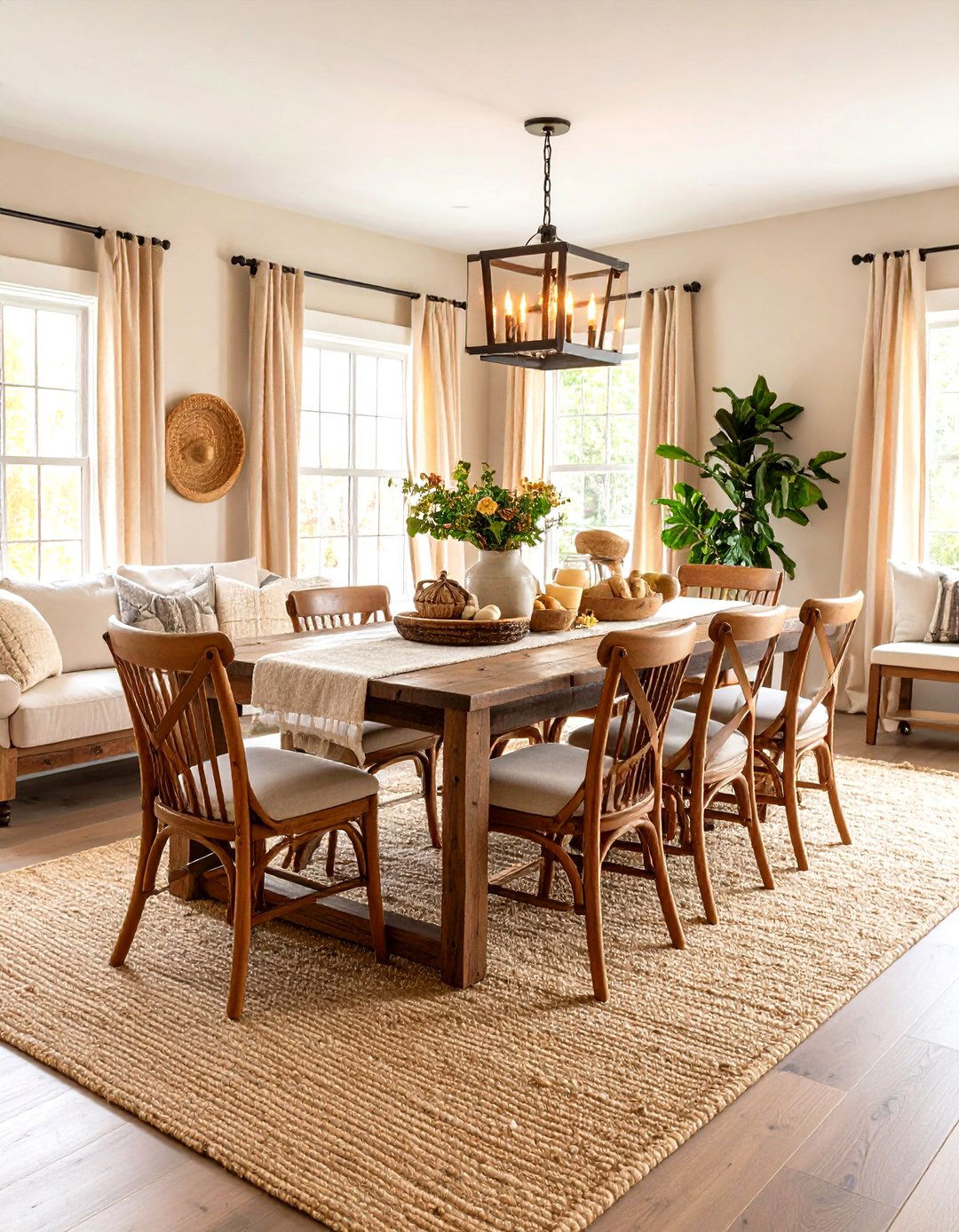 Farmhouse Beige Carpeted Dining Room - 24 Carpeted Dining Room Ideas