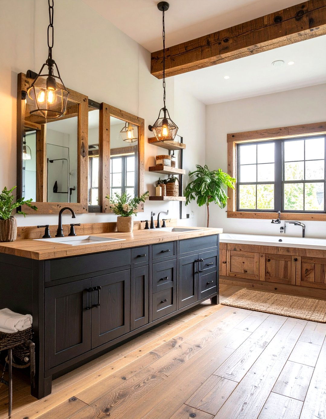 Farmhouse Black Cabinets with Butcher Block Countertops - 24 bathroom with black cabinets ideas