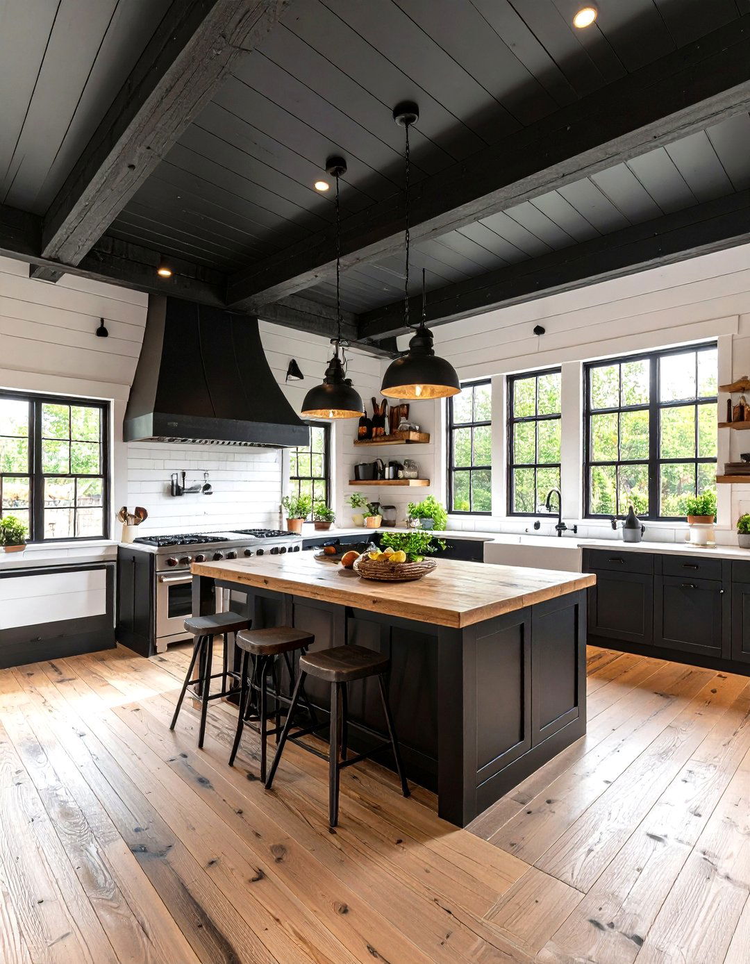 Farmhouse Black Wood Plank Ceiling - 24 black ceiling ideas