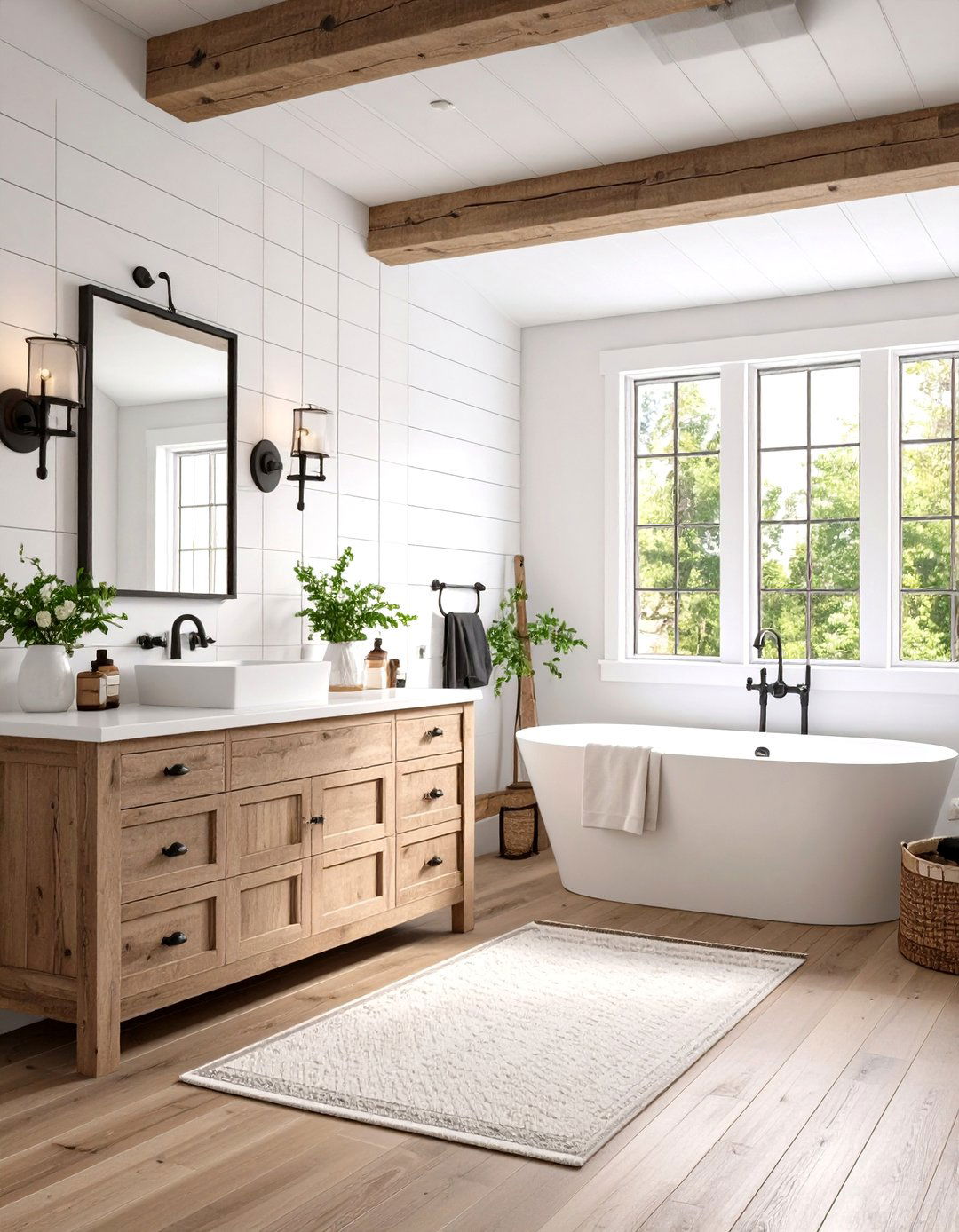 Farmhouse Black and White Bathroom - 24 Black and White Bathroom Ideas