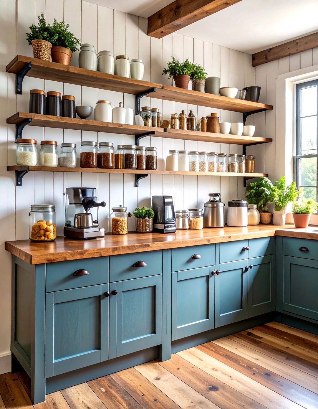 Farmhouse Coffee Station with Reclaimed Wood Shelving - 24 Coffee Station Ideas