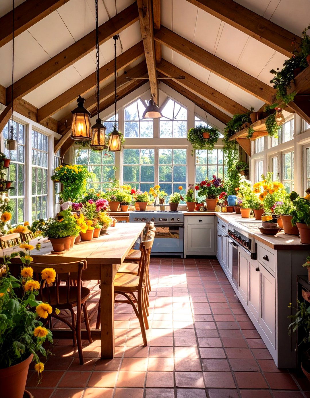 Farmhouse Conservatory Kitchen Dining - 24 Greenhouse Kitchen Design Ideas