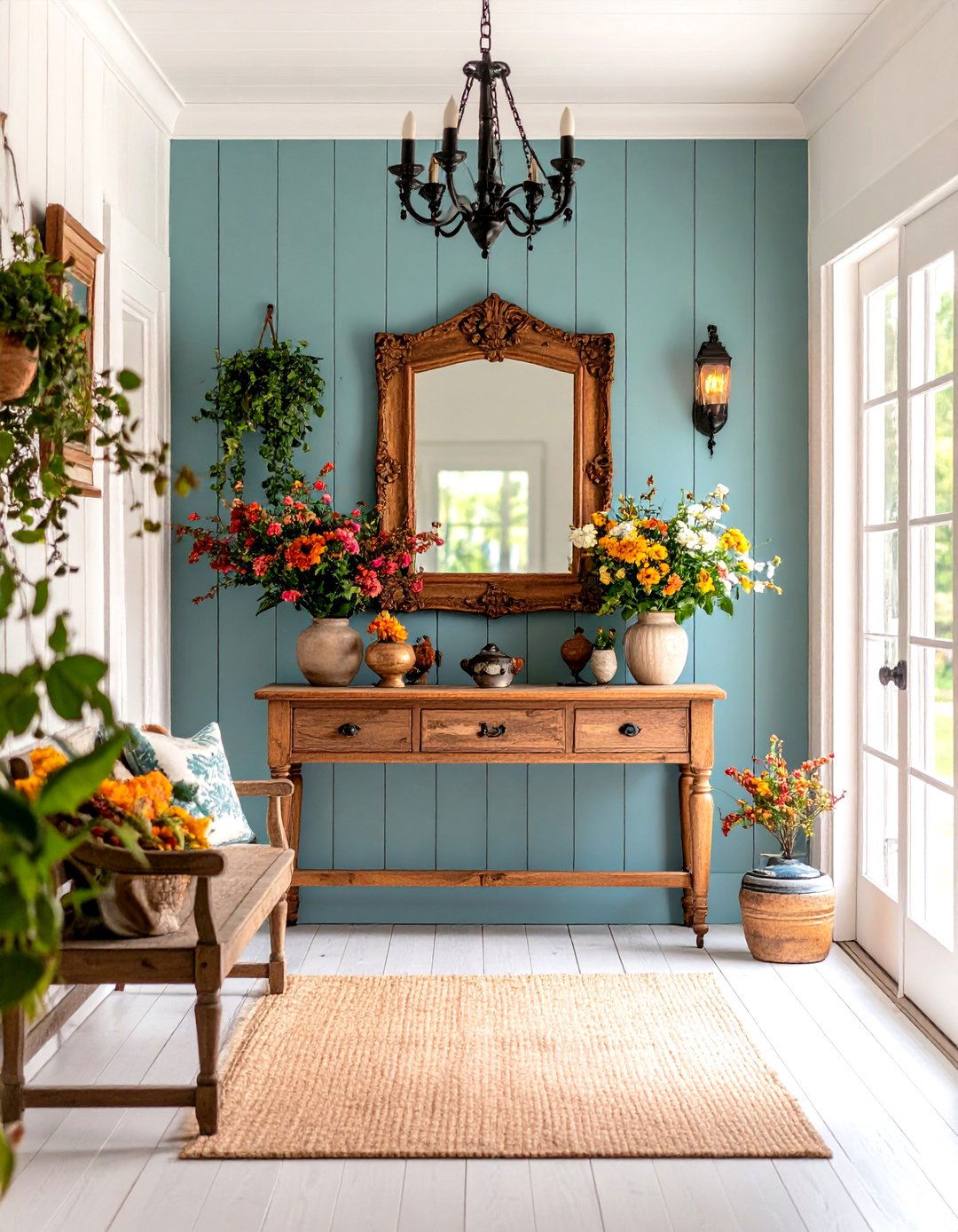 Farmhouse Foyer with Console Table and Mirror - 24 Farmhouse Decor Ideas
