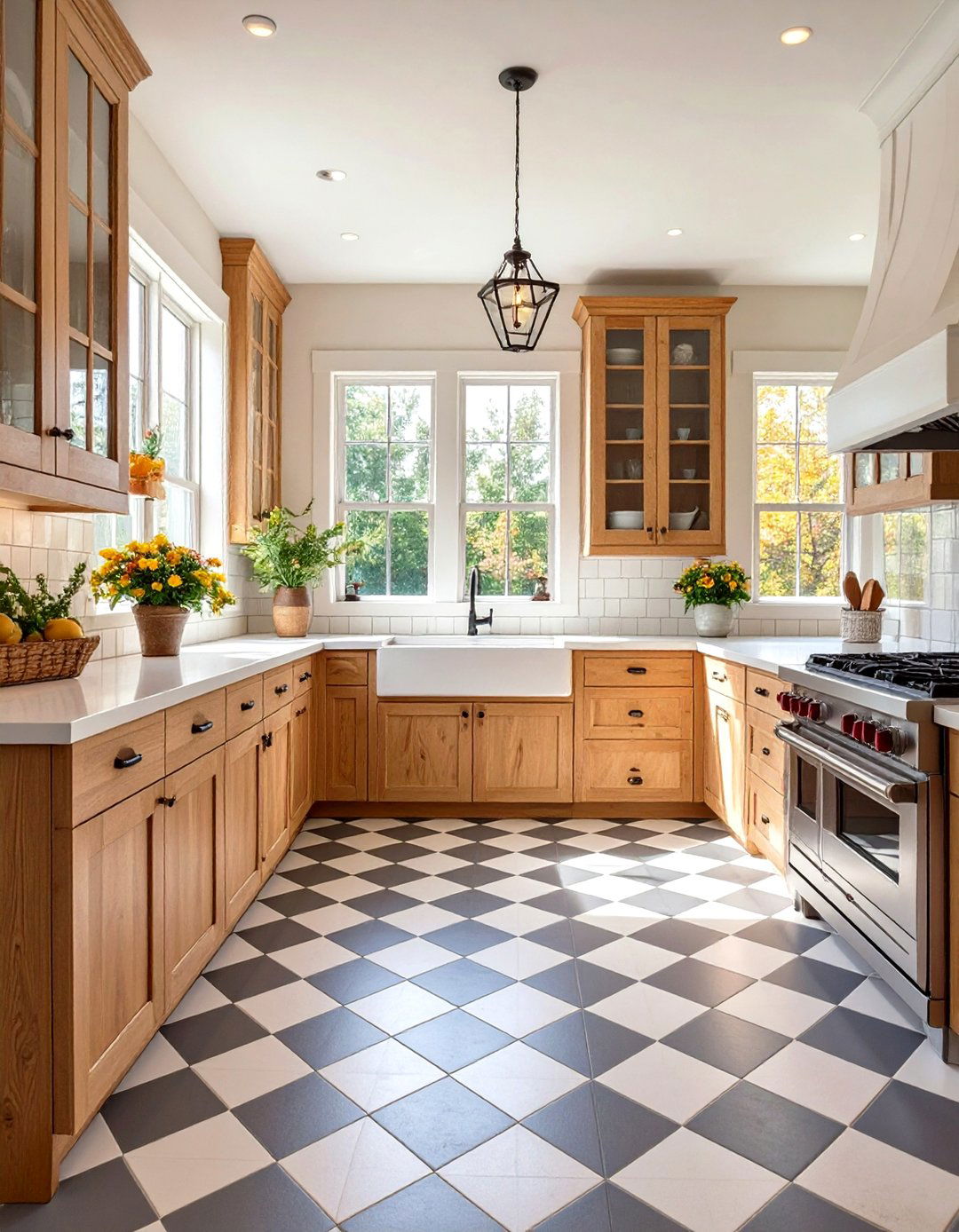 Farmhouse Gray and White Checkered Vinyl Kitchen - 24 Kitchens With Checkered Floors
