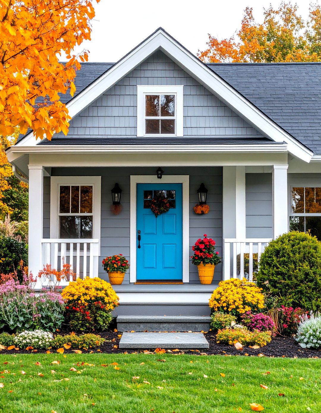 Farmhouse Grey with Robins Egg Blue Charm - 24 Grey House With Blue Door Ideas