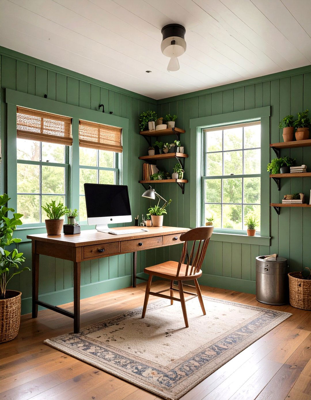 Farmhouse Home Office with Vintage Desk - 24 Farmhouse Decor Ideas
