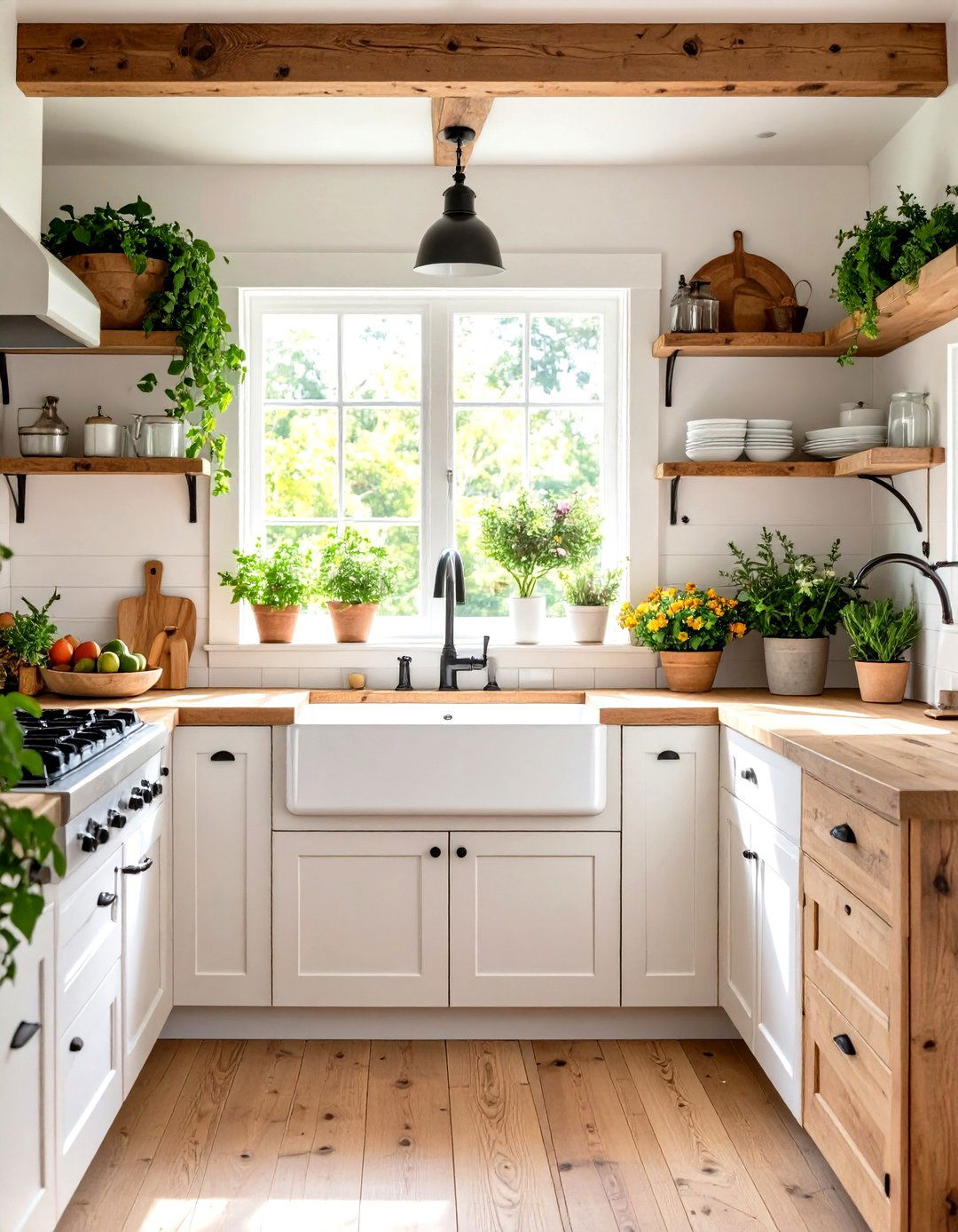 Farmhouse Kitchen with Deep Apron Sink - 24 Rustic Tiny House Ideas