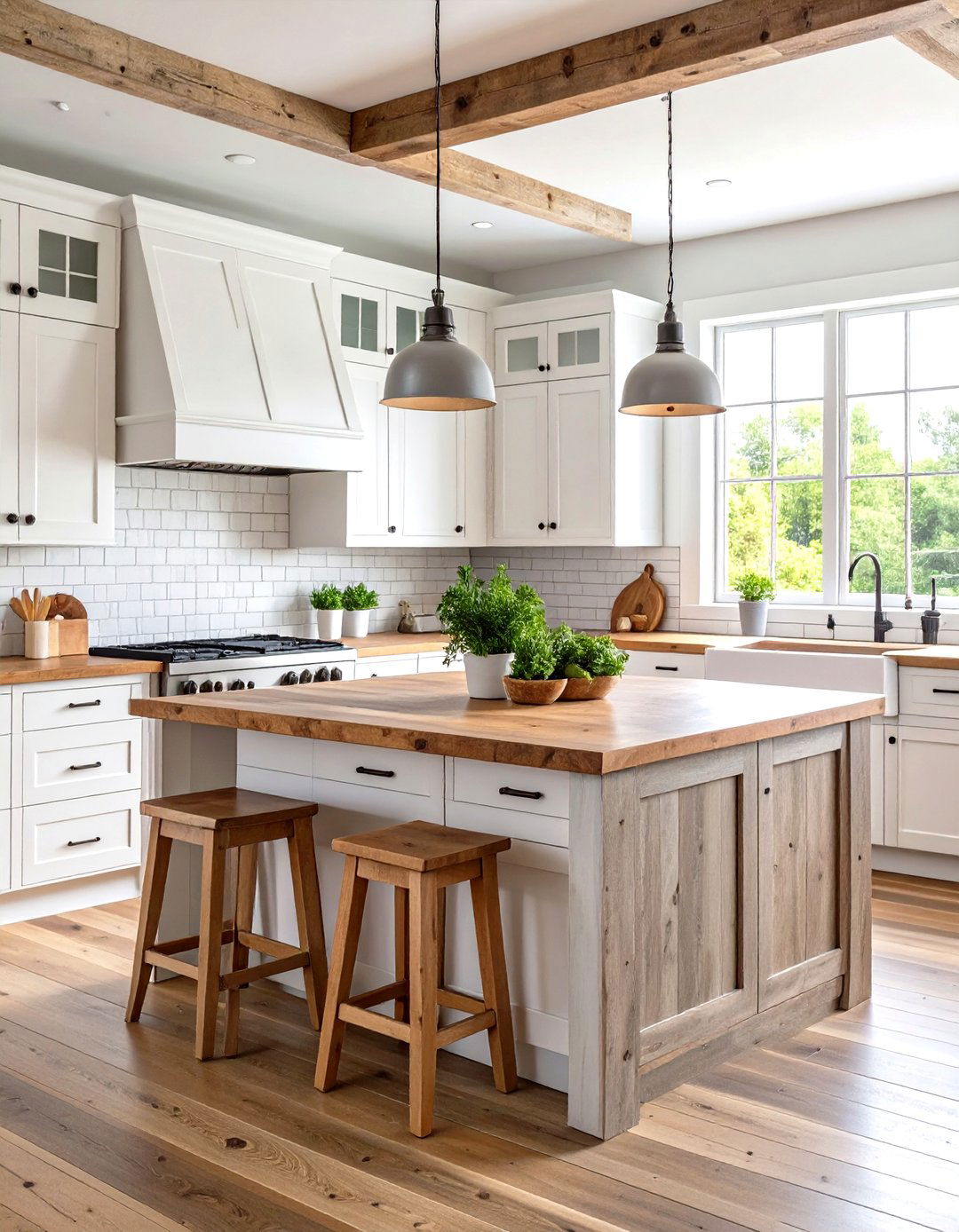 Farmhouse Kitchen with Reclaimed Wood Island - 24 Farmhouse Kitchen Ideas