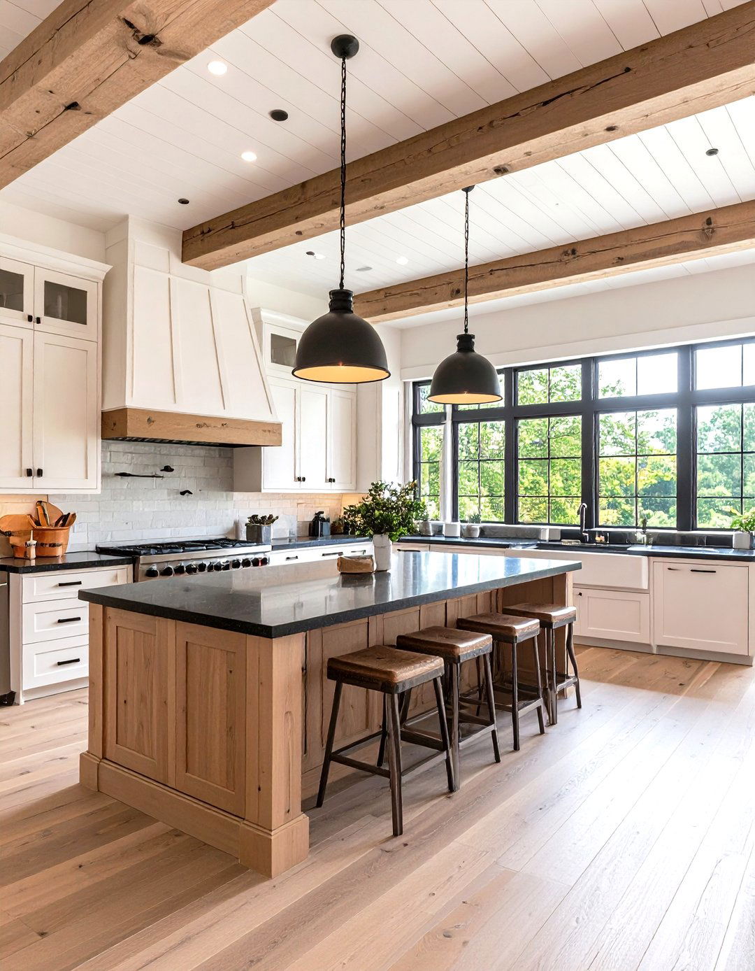 Farmhouse Kitchen with Whitewashed Wood Ceiling - 24 Farmhouse Kitchen Ideas