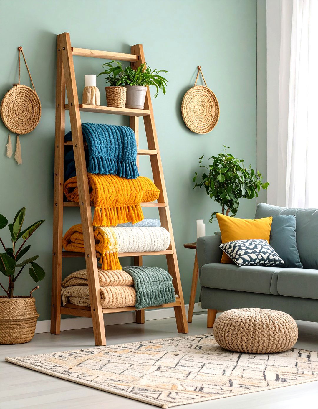 Farmhouse Ladder Decorative Storage - 24 Small Rustic Living Room Ideas